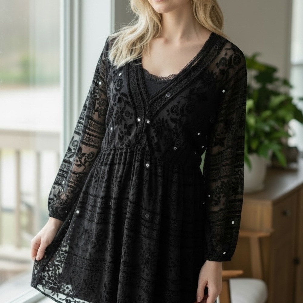 For Love And Lemons Black Floral Lace Dress